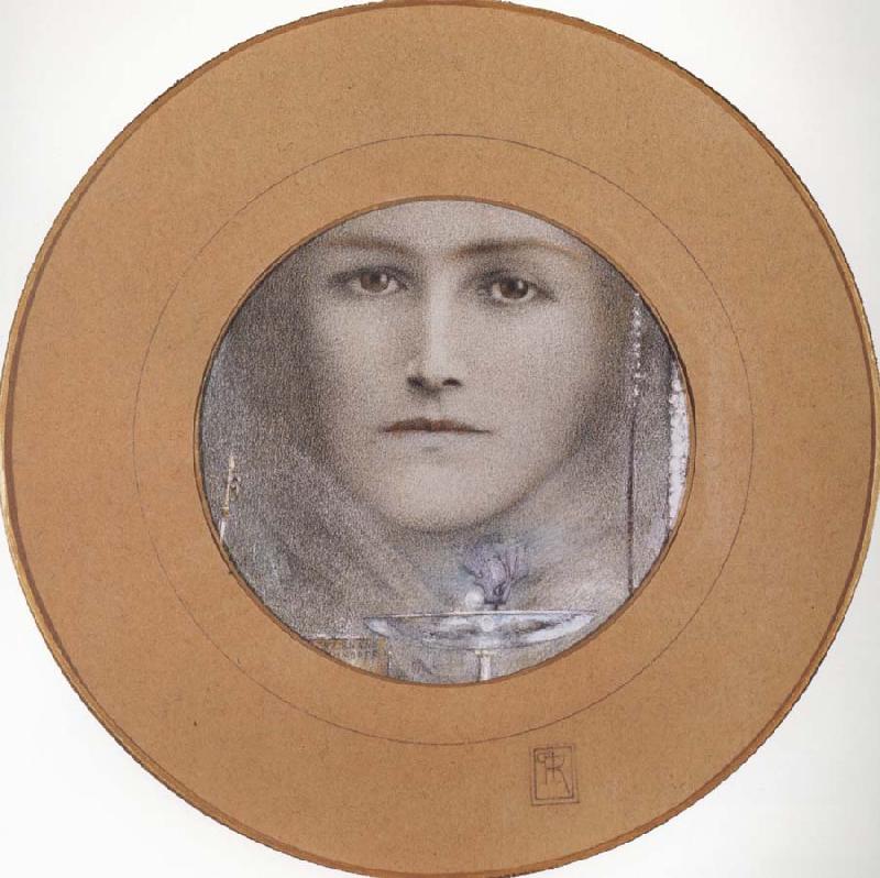 Fernand Khnopff Brown eyes and a Blue Flower oil painting image